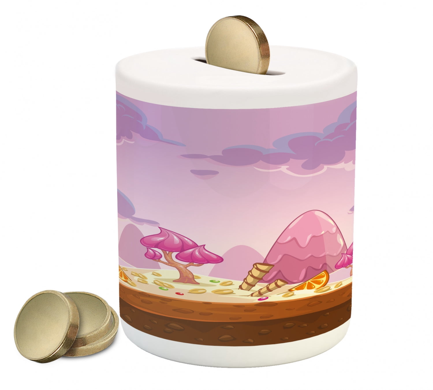 Retro Piggy Bank, Cartoon Candy Land Cupcakes Ice Cream Chocolate ...