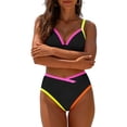 thumbnail image 6 of cocolona Womens High Waisted Bikini Sets V Neck Color Block Two-Piece Swimsuits Vacation Beach Bathing Suit, 6 of 7