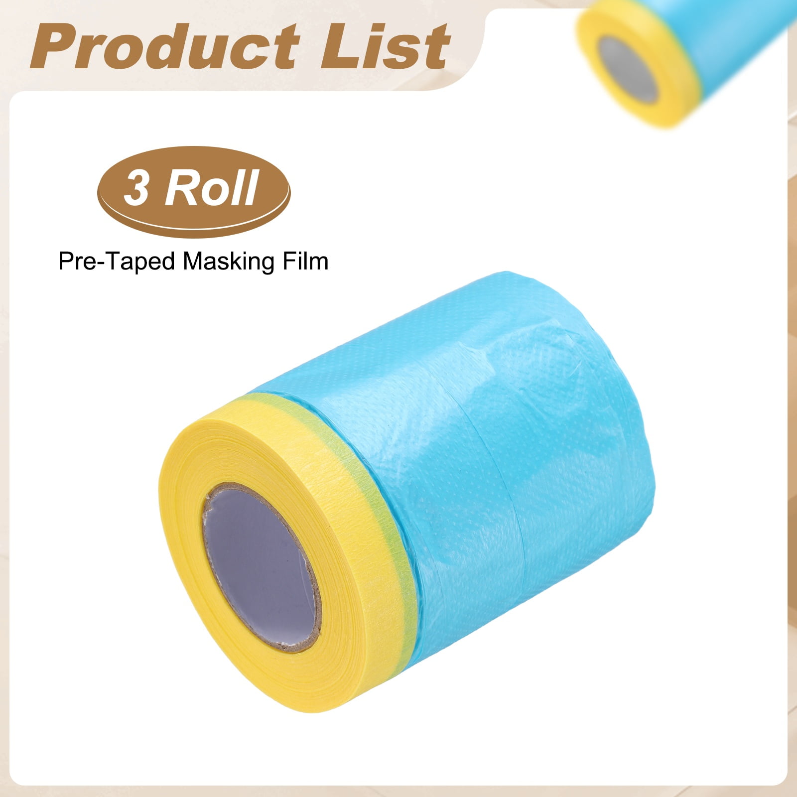 Uxcell 3pcs Pre-Taped Masking Film 21.7"x82ft Adhesive Tape and Drape Painters Plastic Drop Cloth Film with Tape Plastic Sheeting for Automotive Painting Covering, Blue