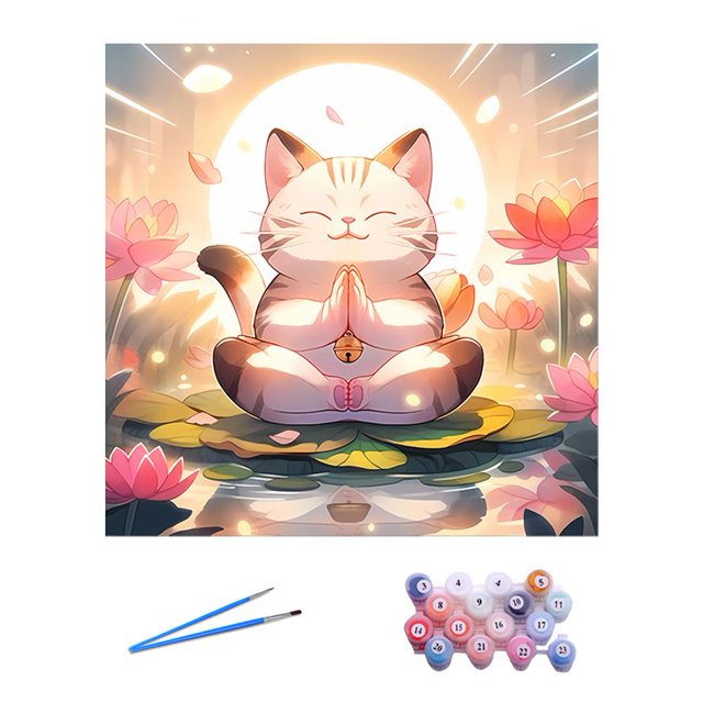 DIY Digital Oil Painting Cute Little Cat Hand Coloring Decoration N W- E