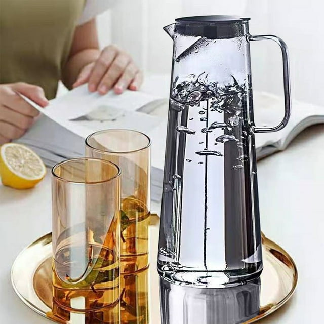 Jarra de agua de vidrio de borosilicato de gran capacidad con tapa - Jarra de ámbar resistente al calor de 25 oz para bebidas frías y calientes - Jarra de limonada apta para lavavajillas para hogar