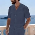 thumbnail image 5 of Men's Cotton Linen Shirts Short Sleeve Solid Button Down Collared Shirts Tops Summer Beach Vacation Lightweight Casual Shirts, 5 of 6