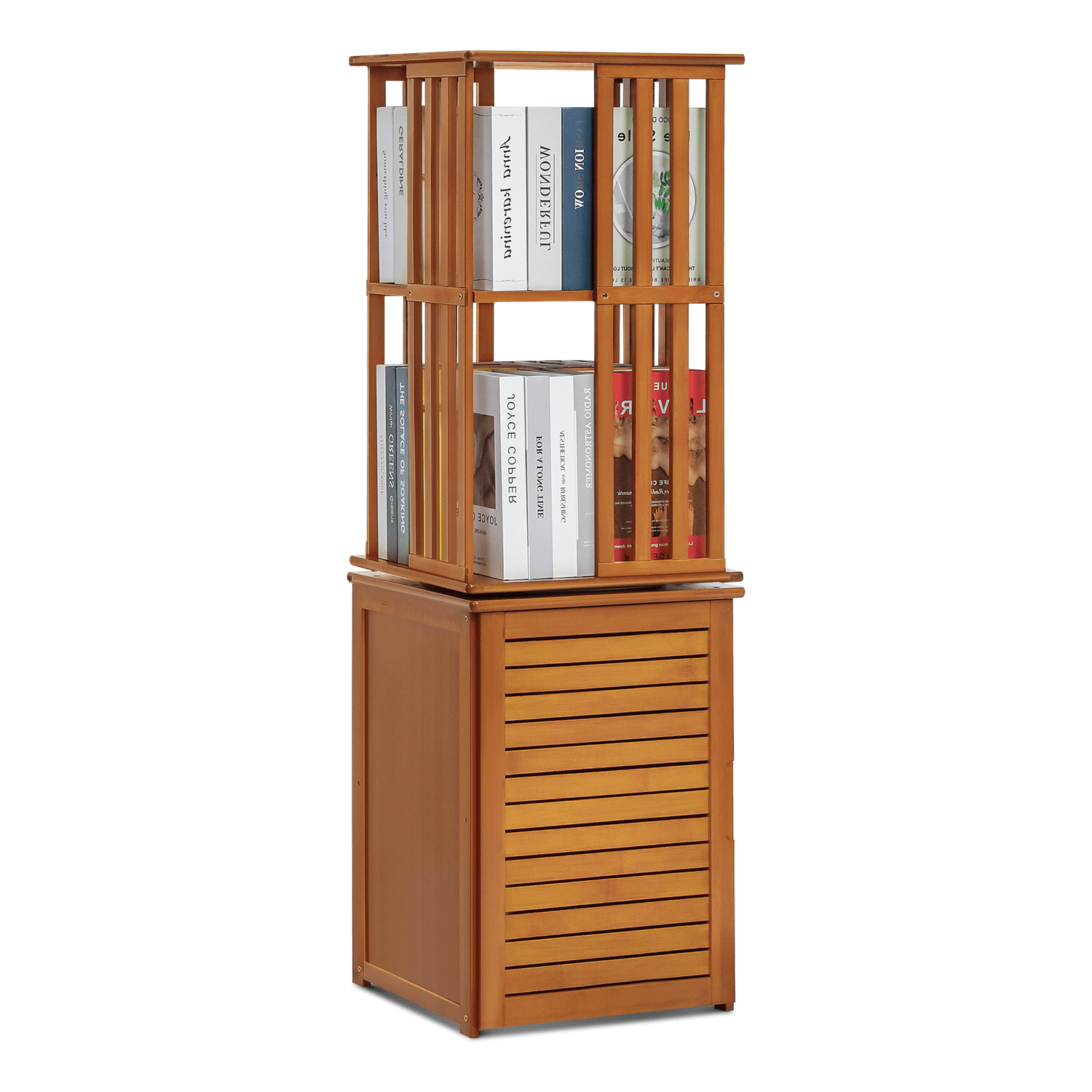 Magshion Bamboo 4 Tiers Open Bookcase with Door, Spinning Bookshelf