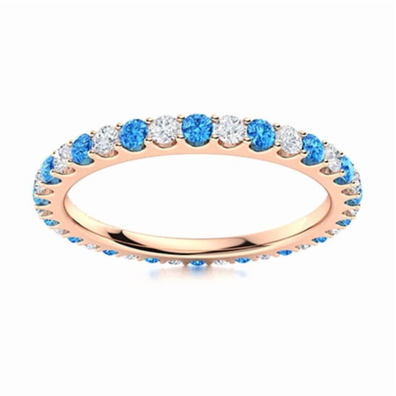Full Eternity Ring White Topaz & Swiss Blue Topaz 925 Silver Rose Plated Ring
