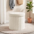thumbnail image 2 of LEDREM Storage Ottoman, PU Leather Vanity Stool with 65L Hidden Compartment, Round Foot Rest Bench for Bedroom, Warm White, 2 of 8