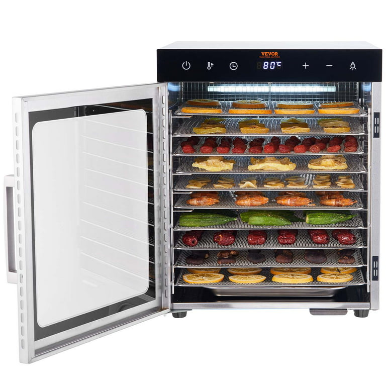 BENTISM 10 Trays Food Dehydrator Machine Stainless Steel 1000W Jerky Fruit  Drying 