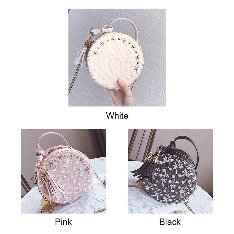 Women Lady Shoulder Crossbody Bag PU Round Small Chain For Smartphone Coin Money 