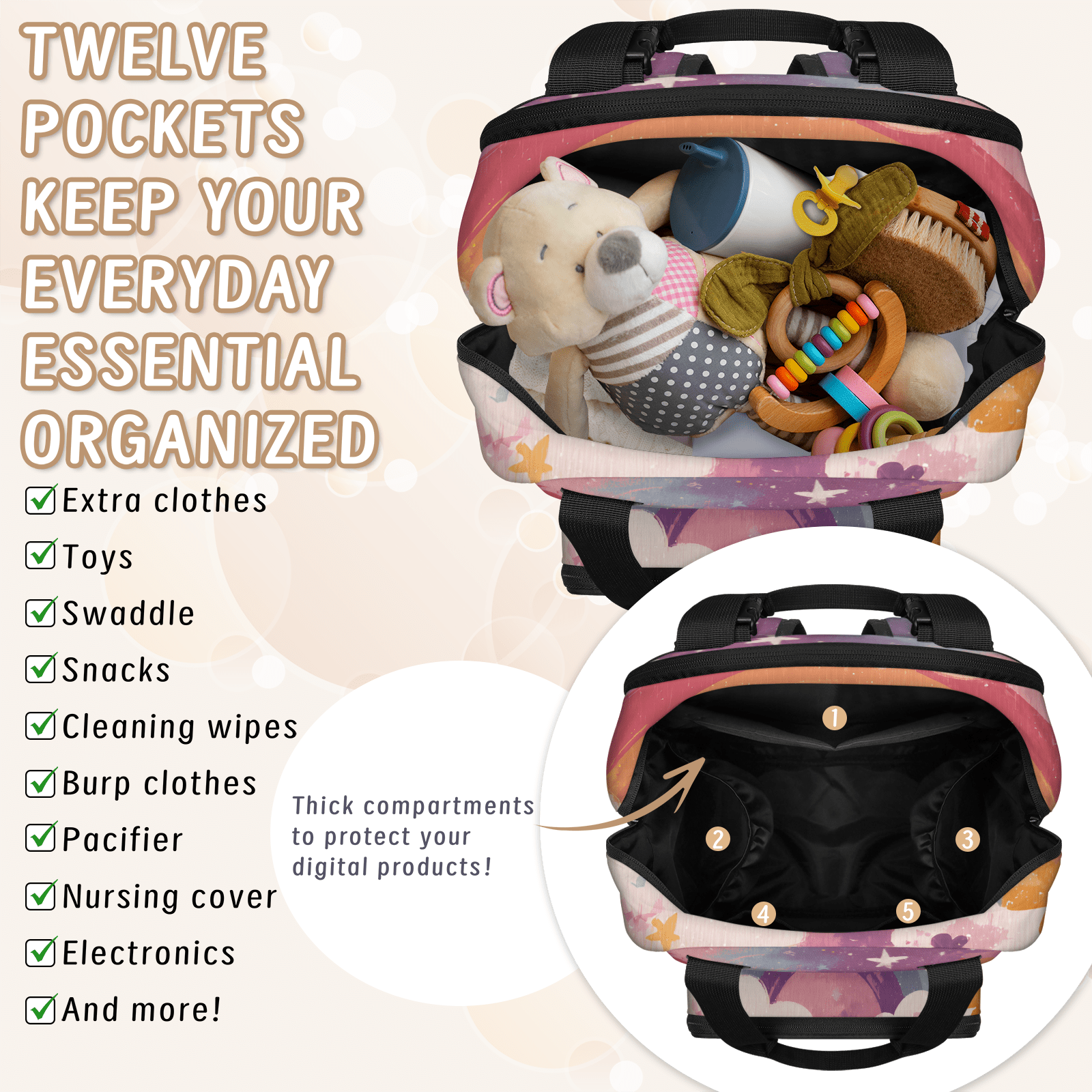 Large Capacity Diaper Bag Backpack with Insulated Pocket & Organizer,Multifunction Maternity Travel Pack for Baby Care