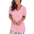 thumbnail image 3 of Pink Women's Short Sleeve T-shirt, Women'S Casual Comfort V-Neck Solid Color Pocket Loose Fit Short Sleeve Shirt,Women's Short sleeve T-shirt L, 3 of 4