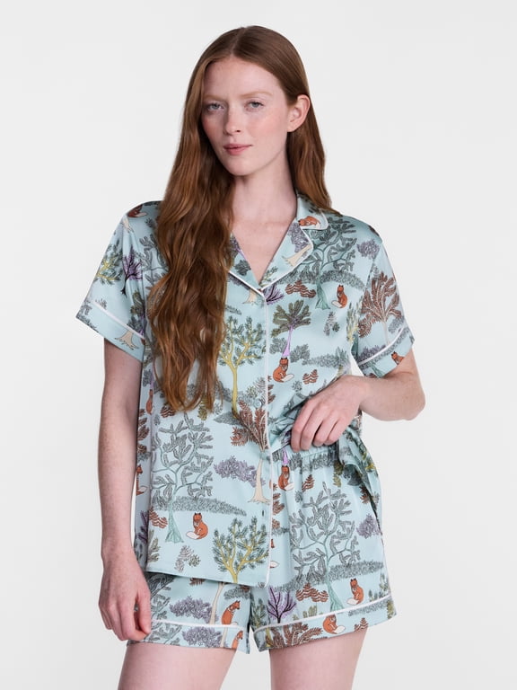 Womens Stretch Satin Sleep Top and Shorts, 2-Piece Set, Sizes XS to 3X