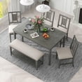 thumbnail image 3 of 6 Piece Dining Room Furniture Set, Farmhouse Dining Table Set with Bench and 4 Cushioned Chairs, Wood Dining Set, Dining Table Set for 6, TUANLUO Dining Table Set for Kitchen Dining Room, Gray, 3 of 10