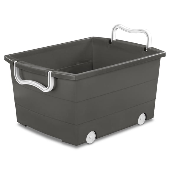 Mainstays Kids Large Gray Plastic Rolling Stackable Toy Storage Basket with Handles