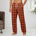 thumbnail image 2 of Men Pajama Pants Plaid Stretch Comfy Lounge Pants Drawstring Waist Sleep Bottoms with Pockets Halloween Christmas Loose Fit Pj Bottoms (1-Orange, XX-Large), 2 of 6