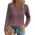 thumbnail image 2 of Penkiiy Women's Casual Long Sleeve Crewneck Crochet Sweater Lightweight Knit Pullover Sweaters Tops L Hot Pink, 2 of 7