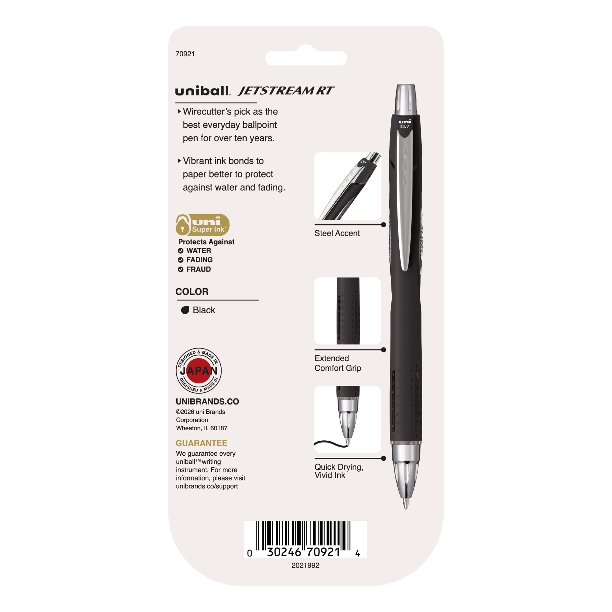 uniball Jetstream RT Retractable Ballpoint Pens, Fine Point, 0.7mm, Grey Color Barrel, Black Ink, 4 Count