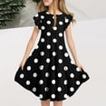 thumbnail image 2 of TGSLY Girls Polka Dot Printed Dress Cute Summer Tween Boho Flutter Sleeve Tiered A Line Beach Sundress Loose Flowy Dresses with Pockets Black 14-15 Years, 2 of 7