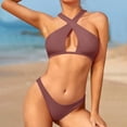 thumbnail image 2 of JSGEK Womens High Cut Bikini Set Solid Color Design Quick Dry Fabric Relaxed Silhouette for Summer Vacations Brown XL, 2 of 5