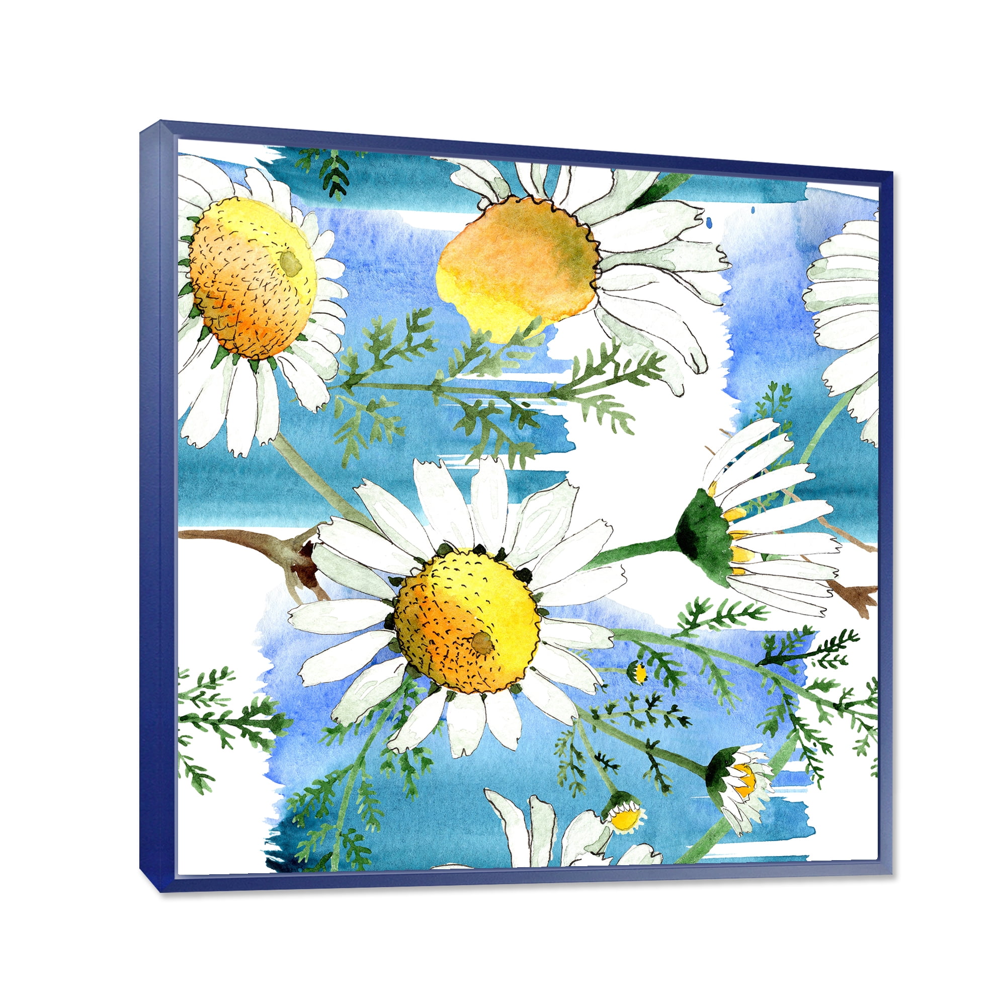 Designart 'Wild Spring White Chamomile Flowers' Traditional Framed Canvas Wall Art Print