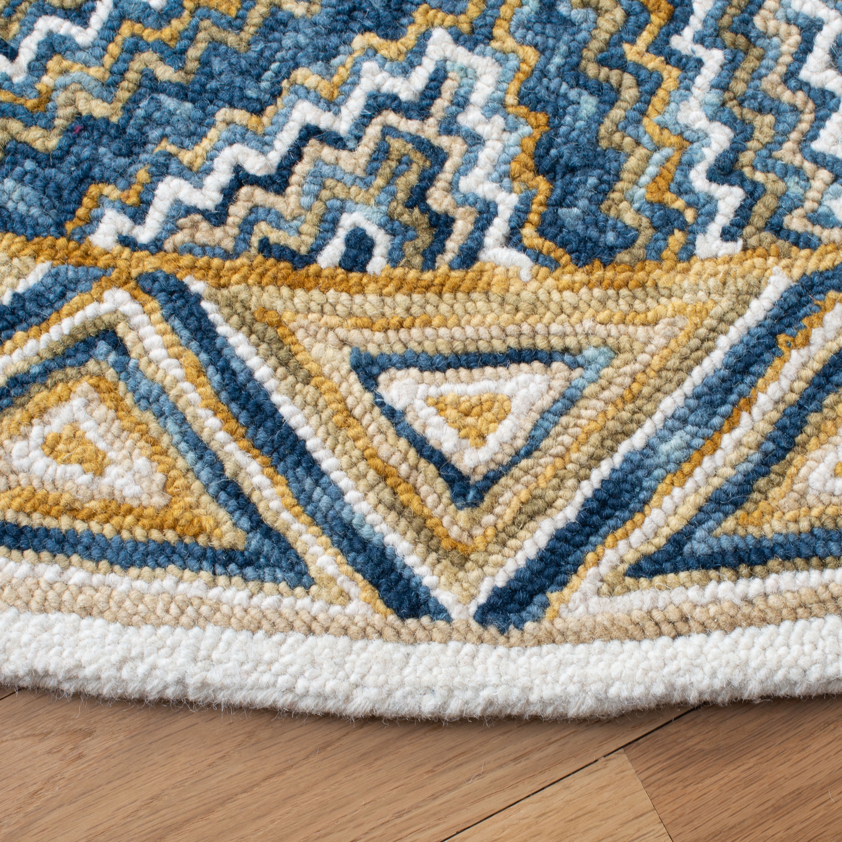 SAFAVIEH Aspen Sylvester Geometric Hexagons Wool Area Rug, Blue/Gold, 7' x 7' Round