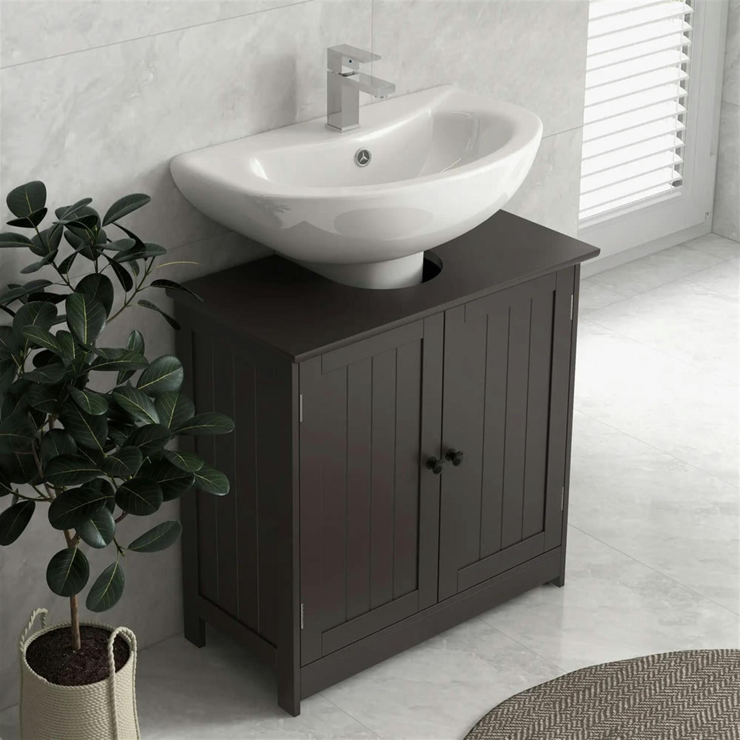 Demi Bonn 23" Bathroom Vanity with 2 Doors and Adjustable Shelf, Pedestal Sink 2-Door Cabinet, Under Sink Cabinet, Brown