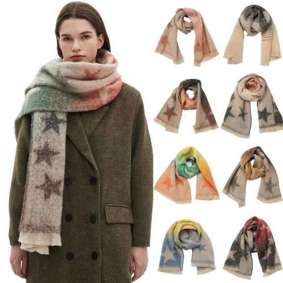 Lovzfmll Scarf for Men & Women, Star Ombre Colorful Long Shawl Wrap Thick Blanket, Warm Winter Couple Matching Scarf