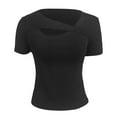 thumbnail image 5 of Povozer Short Sleeve T Shirts for Women Slim Fitted Shirt Fashion Cutout Front Tops Tee Tshirts Trendy(Black,S), 5 of 5