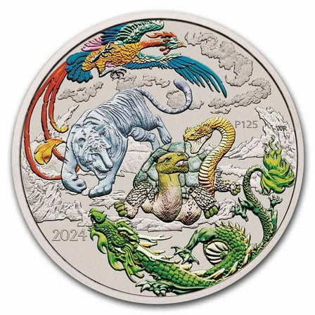 2024 AUS 1 oz Silver Four Guardians Colorized BU Cap Green Dragon