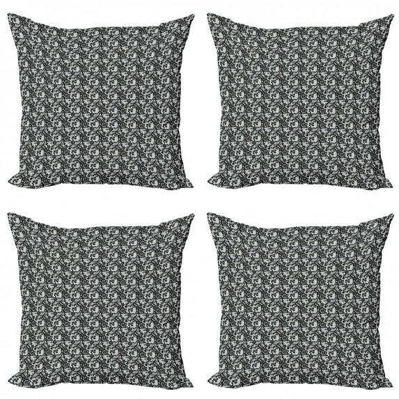 Ambesonne Black and White Throw Pillow Cover 4 Pack, Lacy Inspirations, 18", Black White