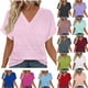 thumbnail image 1 of Camisas para adolescentes,Blusa informal con cuello en V para mujer, manga corta estampada, tejido suave de imitación de tela, cómoda para uso diario en casa, sopatenor, 1 of 9