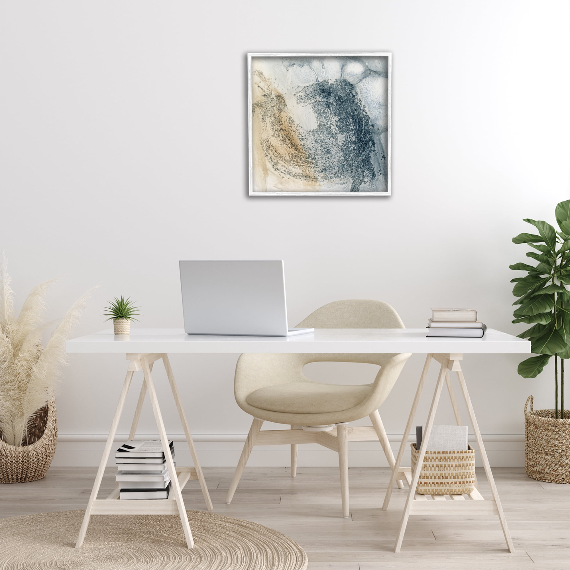 Stupell Industries Grey & Beige Paint Stroke Abstract Painting White Framed Art Print Wall Art, 24 x 24