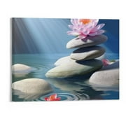 Shiartex Zen Wall Art for Bathroom, Spa Stones Picture Canvas Wall Decor, Lily and Zen Sand Poster Print for Yoga Meditation Room Decoration 20x16 inch