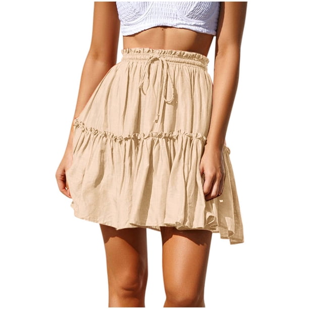 Moda mujer sólido Casual vendaje fruncido volantes cintura elástica faldas Wmkox8yi FGJ2033