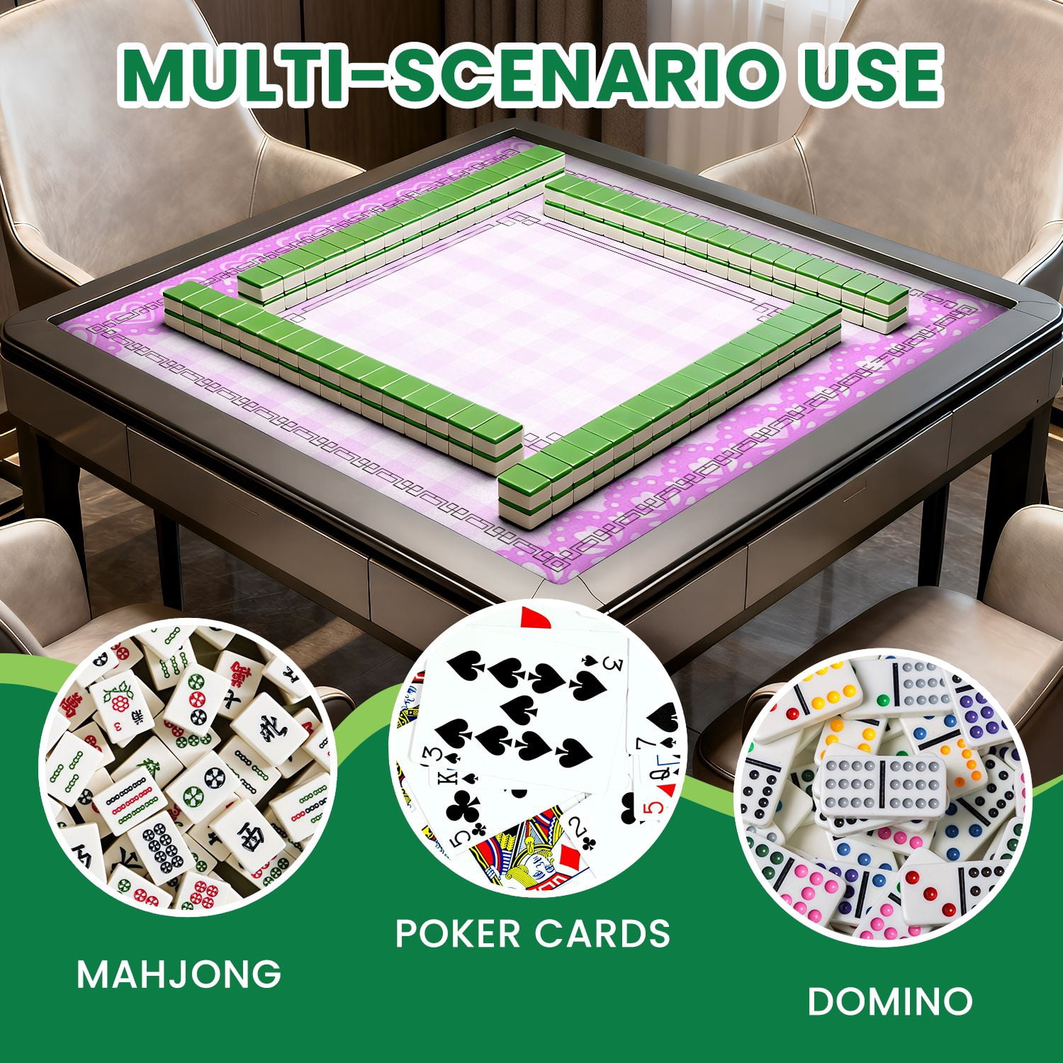 Mahjong Mat 31.5" x 31.5" Pink Checkered Heart Lace Trim Design Non-Slip Noise Reduction American Mahjong Tiles Table Cover for Dominoes Poker Card Board Games Gift