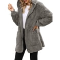 thumbnail image 3 of Chaqueta de Mujer con Cremallera, Bolsillos, Sudadera Larga Extragrande con Capucha, Mangas Largas y Suave, Abrigo de Peluche Cálido Gris Medio XL, 3 of 8