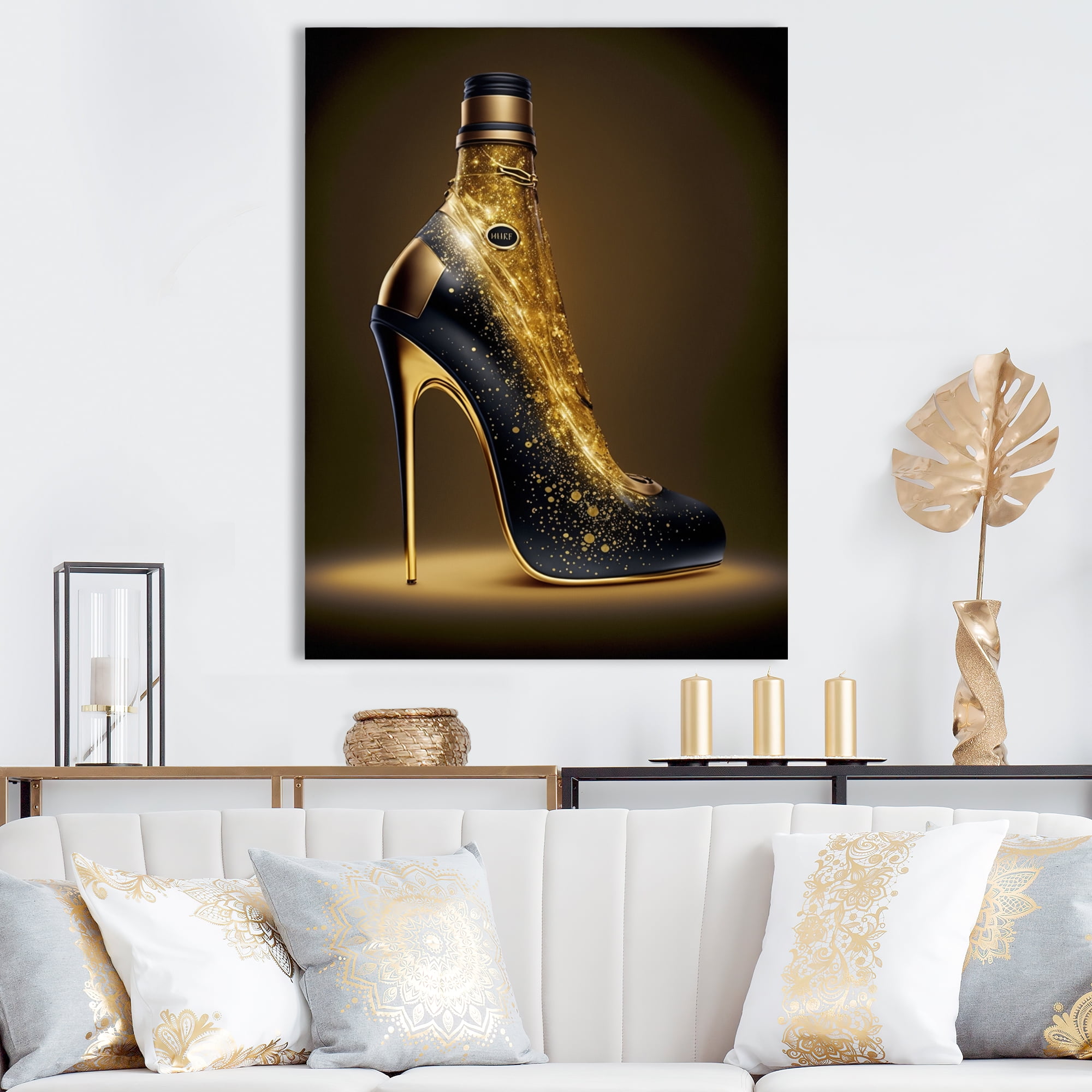Designart Golden Champagne High Heel III Canvas Wall Art