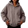 thumbnail image 4 of QUNYINEY Hoodie Women Plus Size Zip Up Fall Casual Sweatshirt Solid Long Sleeve Hooded Loose Fit with Pocket Women's Sweatshirts S-2XL, 4 of 5