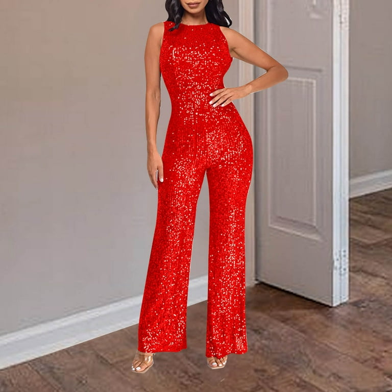 Red sequin high neck jumpsuit sale