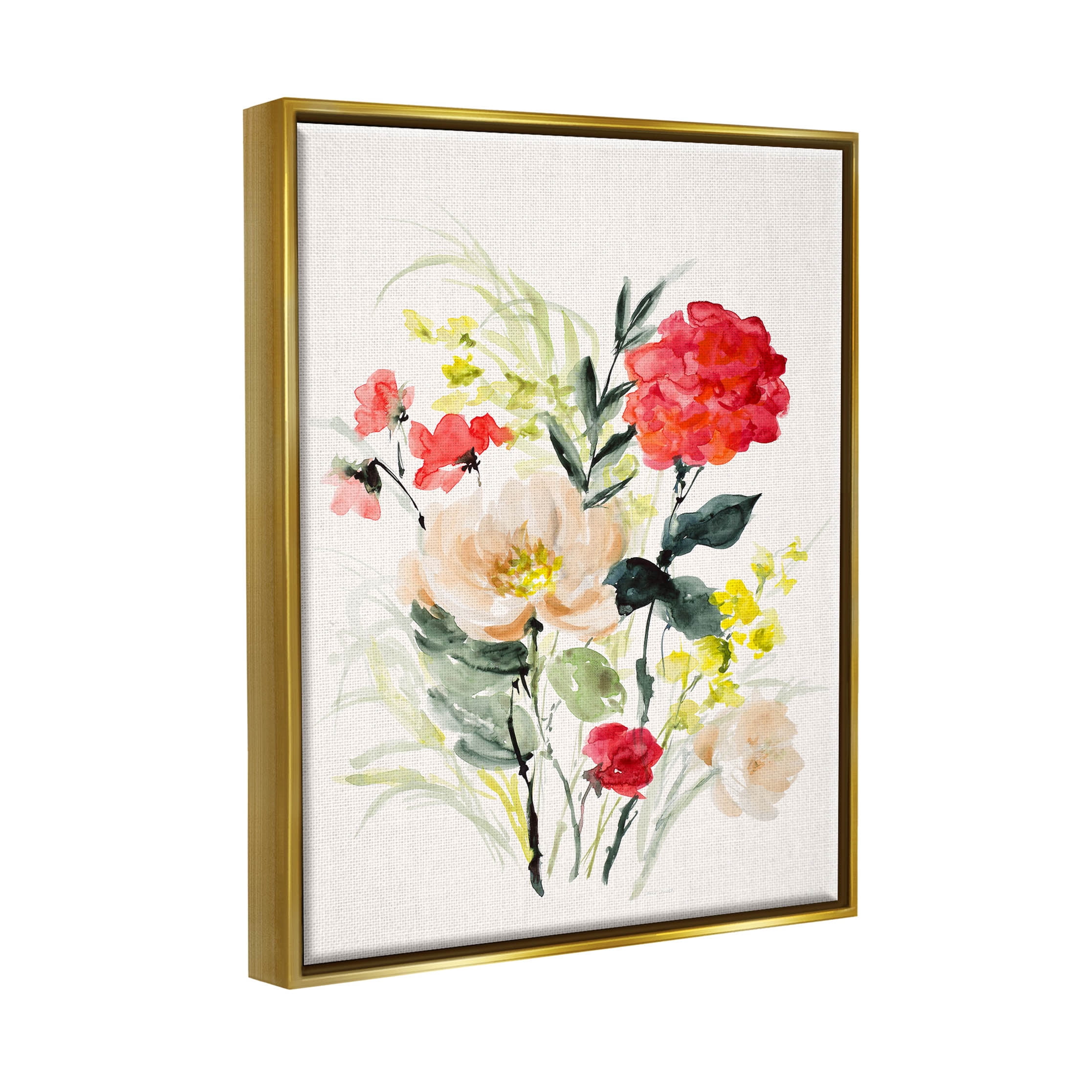 Stupell Industries Bold Mixed Flower Arrangement Graphic Art Metallic Gold Floating Framed Canvas Print Wall Art, Design by Lanie Loreth