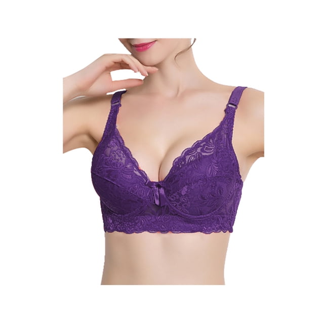 INSPIRE CHIC Women Full Cup Bras Breathable Comfort Floral Lace Full Coverage Non Padded Underwired Bra 44/100 Fit 42B/C Purple