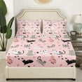 thumbnail image 2 of Cartoon Cat Queen Size Sheet Sets Cute Kitten Bed Sheets Set, Girly Pink Bedding, Top Sheet + Fitted Sheet + Pillowcase 4-Piece, Room Decorative, 2 of 4