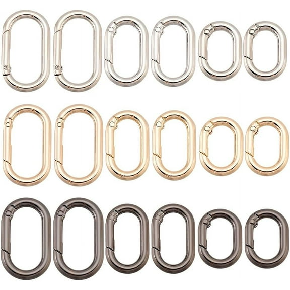 18pcs Spring Gate Rings 3 Colors Oval Snap Clip Hook 28 34 44mm Key Clasps Connector Rings Alloy Spring Gate Ring Key Rings