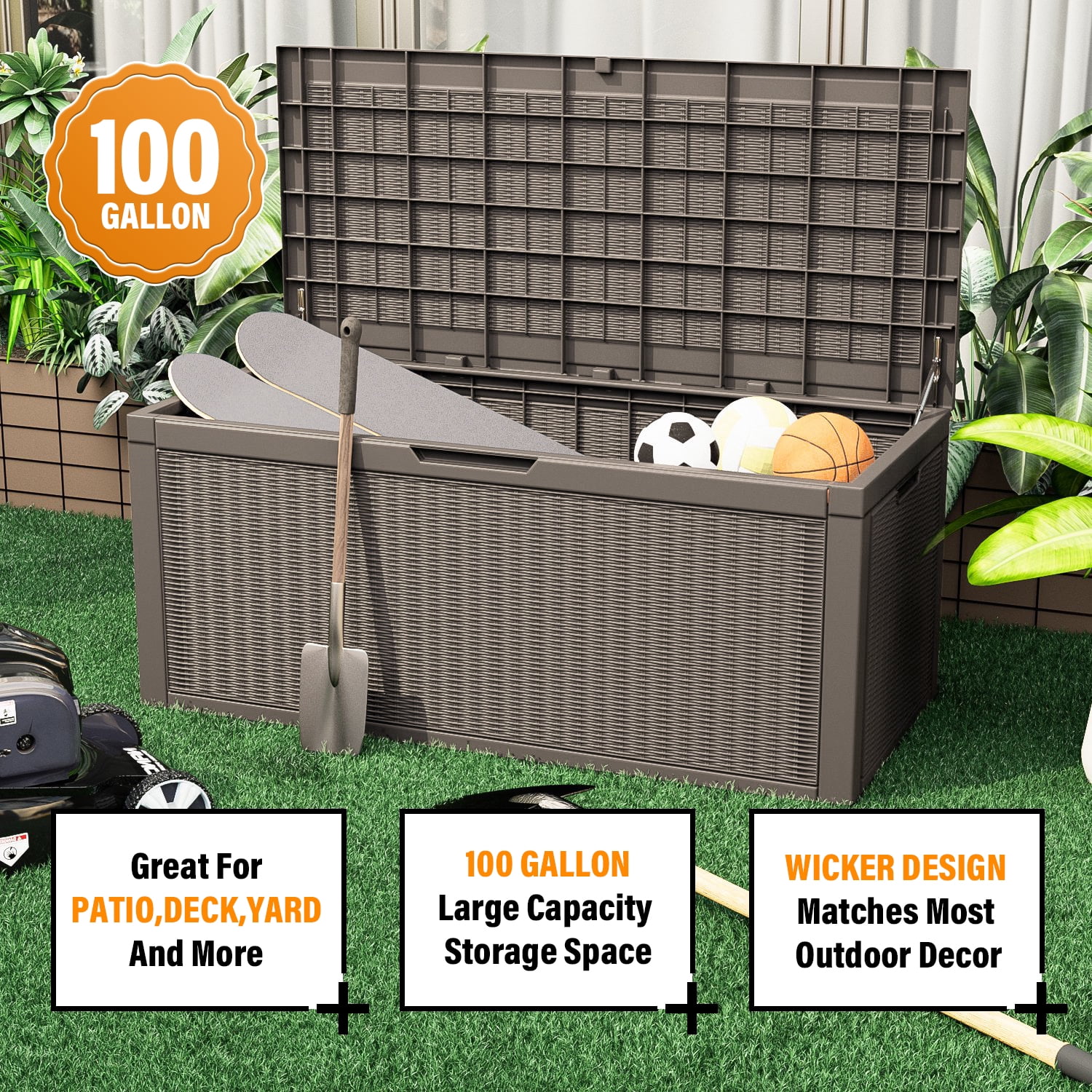 As Is Honey-Can-Do Large Outdoor Storage Deck Box, 100-Gallon 