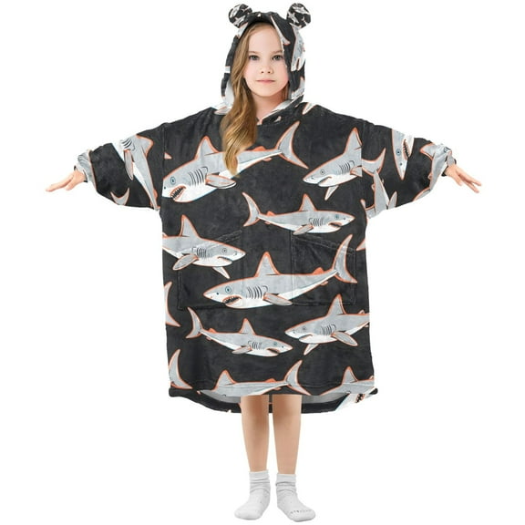 joogoo Wearable Blanket Hoodie for Cool Sharks Print Oversized Sherpa Hooded 3-14 YR M