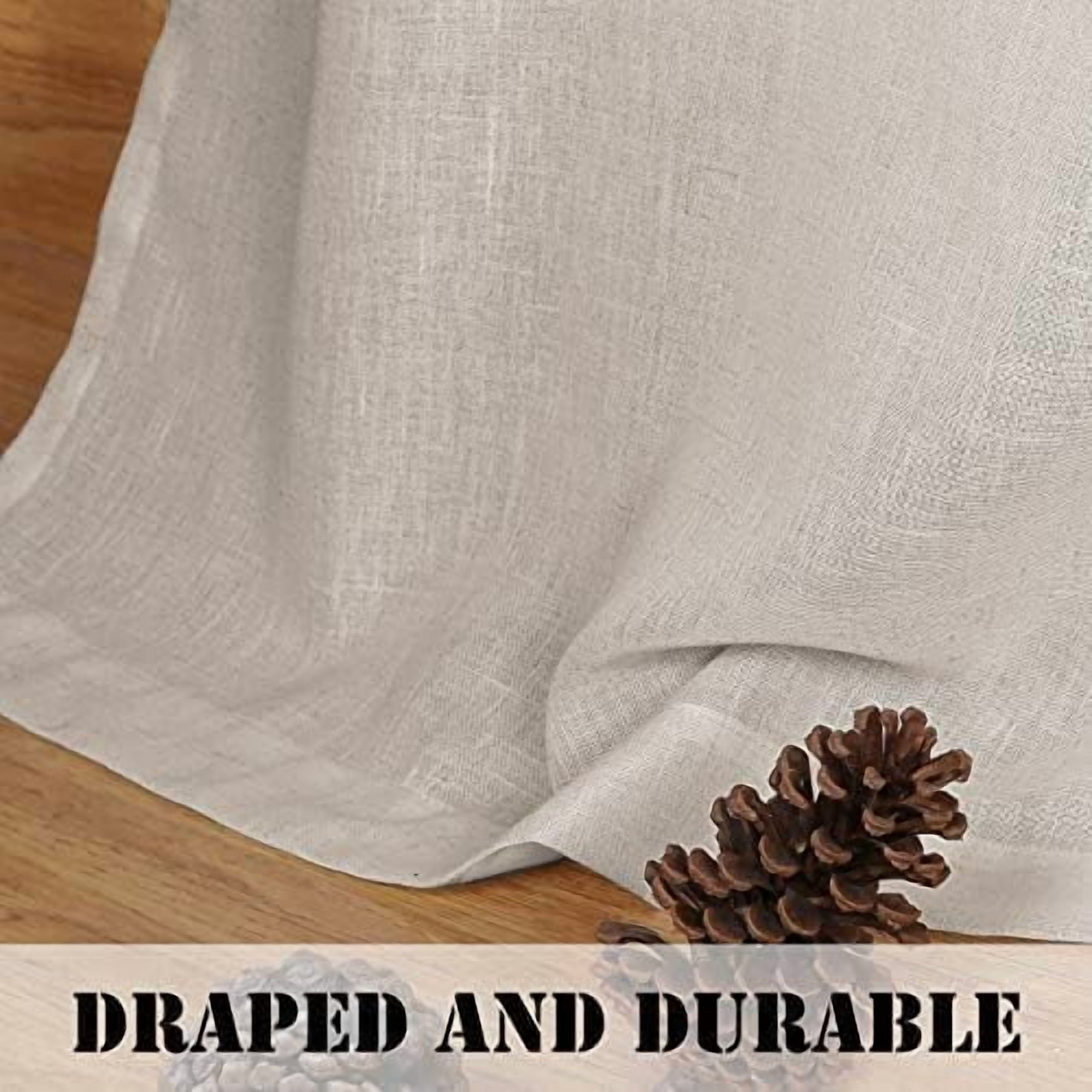 PrimeBeau Textured Semi Sheer Privacy Added Linen Blended Nickel Grommet Window Curtain Panels, 52" W x 84" L, Angora