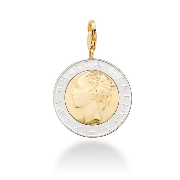 Miabella 18K Gold over Sterling Silver Genuine Italian 500-Lira Coin Medallion Charm Pendant for Bracelet -Necklace Women Men 925 Made in Italy