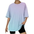 thumbnail image 2 of Htigea Clearance Women's Fashion Gradient Printed Blouse Crewneck Short Sleeve Loose T-Shirt Tops Summer Tops 2025 On Clearance Fall Savings Light Blue,L, 2 of 3