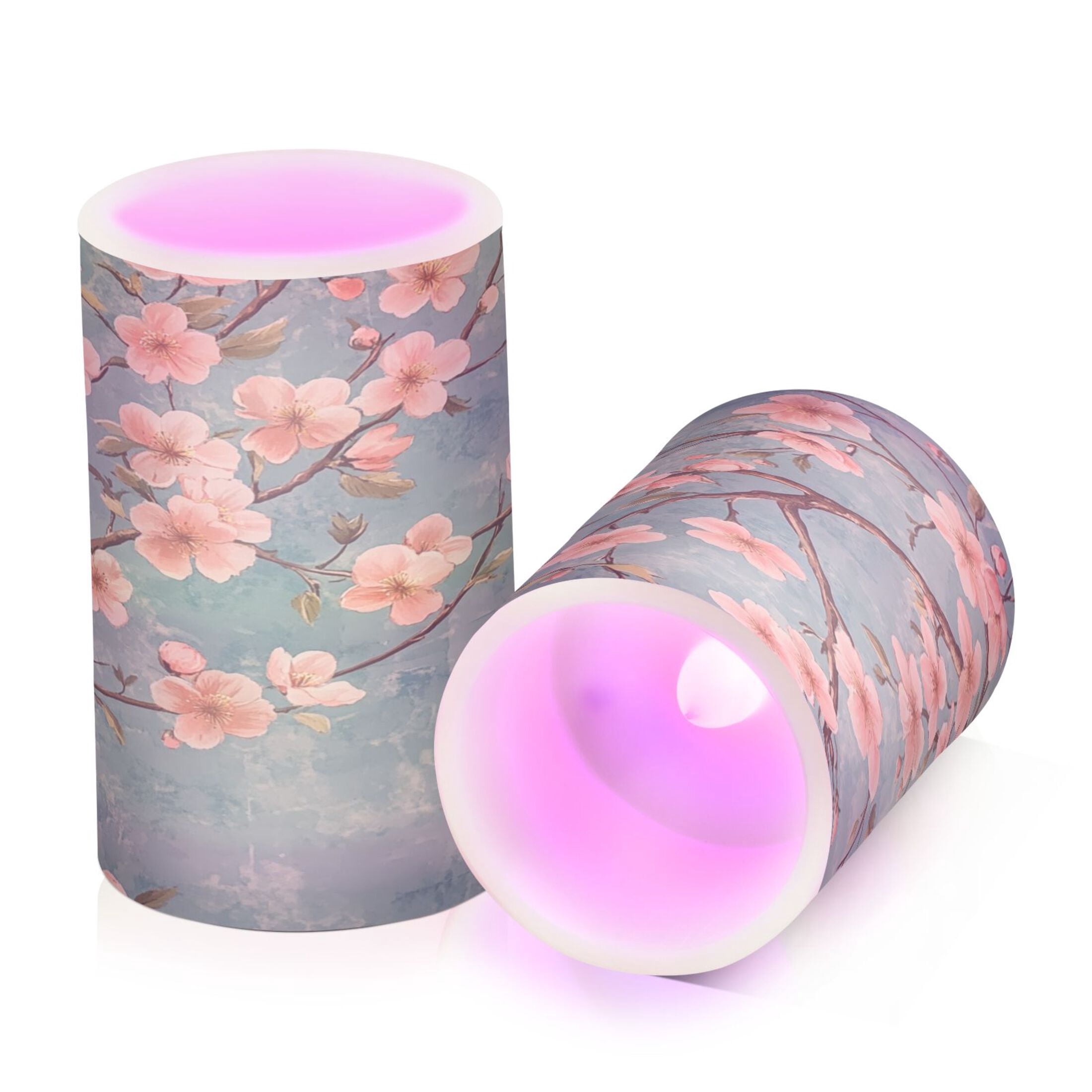 WOBOGO Size Combo Candle Flickering Flameless with Remote Control and Timer for Romantic Atmosphere Peach Blossom Pattern