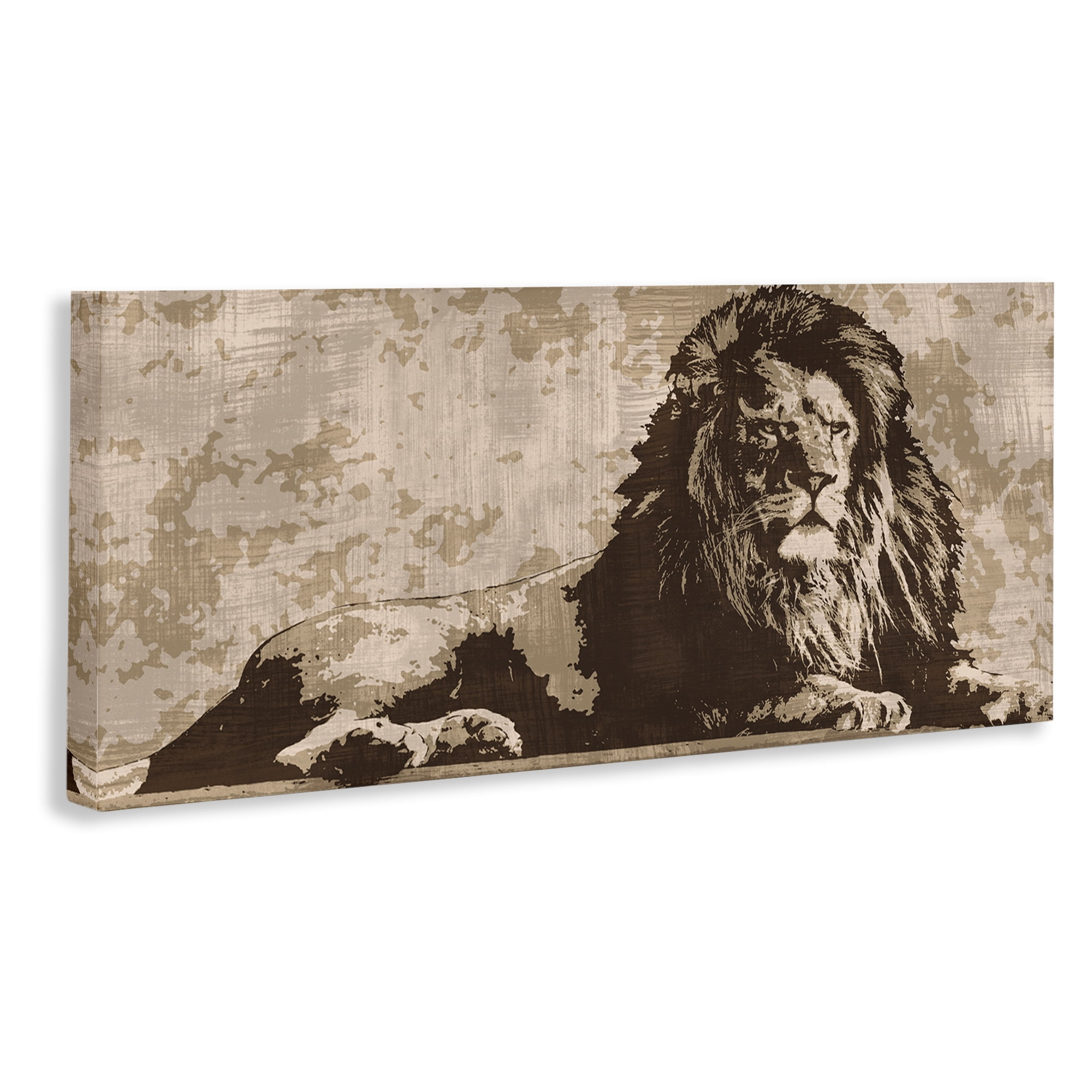 Stupell Industries Rustic Impression Lion Animals Painting Wrapped Canvas Art Print Wall Art, 24 x 10