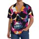 thumbnail image 1 of Balery Colorful Skull Camisa Casual de Manga Corta con Botones para Hombre, Texturizada, Estilo Cubano, para Playa, Verano-Medium, 1 of 5
