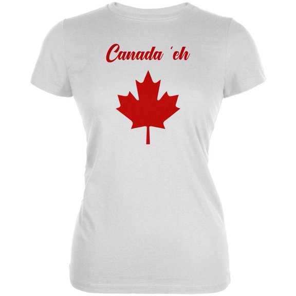 Canada Day 'Eh Pun Red Juniors Soft T Shirt White SM
